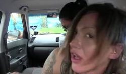 Sexy strap on fun for new big tits driver